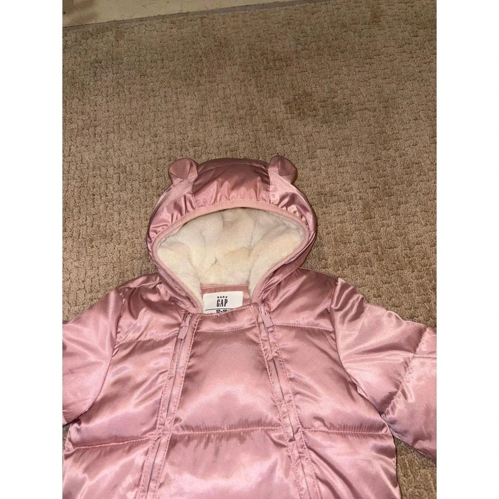 Baby Gap Pink Primaloft PURE Water Resistant Bear Ear Snowsuit Bunting 12-18M